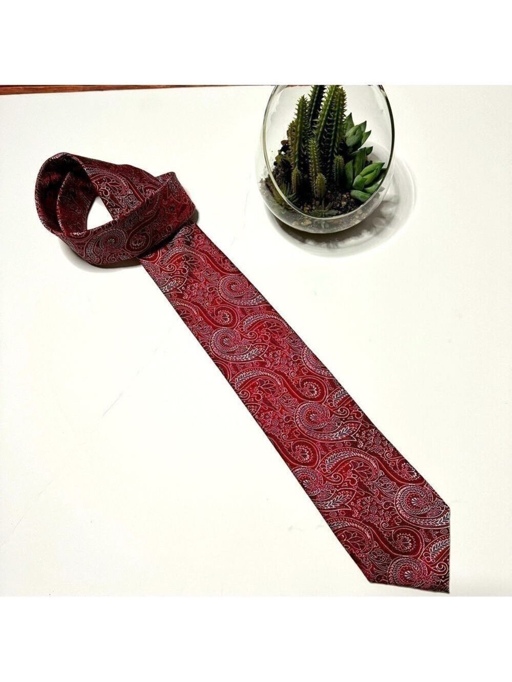 Chaps Floral Paisley Silk Tie Red, Gray, Silver